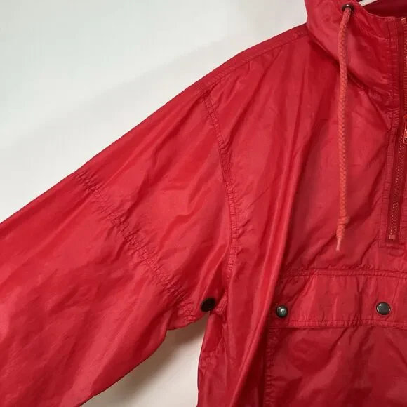 Vintage Izod Lacoste Half Zip Hooded Windbreaker Jacket Mens Medium Red Nylon - Picture 6 of 11